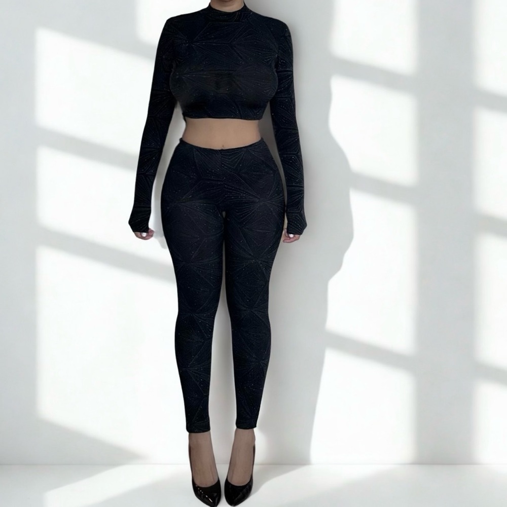 Black Sparkle pant set with Sleek Silhouette